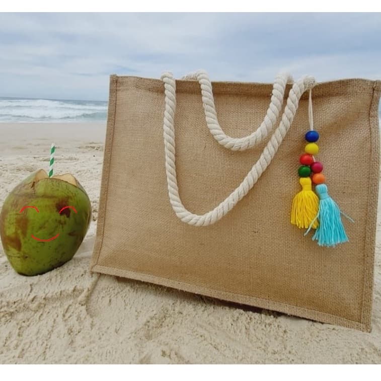 Bolsa De Praia Palha Feminina Com Zíper De Ombro Sacola Ecobag Tote Juta natural bolsa ecológica moda verão