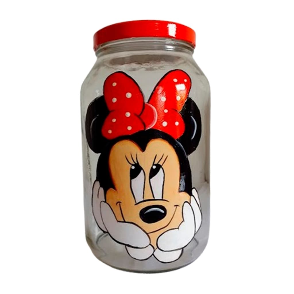 Pote de Vidro 3L Grande Mickey e Minnie Com Tampa Vermelha Para Alimentos