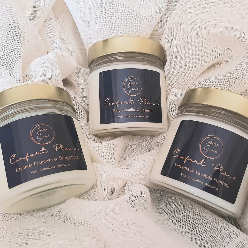 Vela Aromática Artesanal 160g kit 3 Velas Vela perfumada Vegetal Vela de Cera de Coco