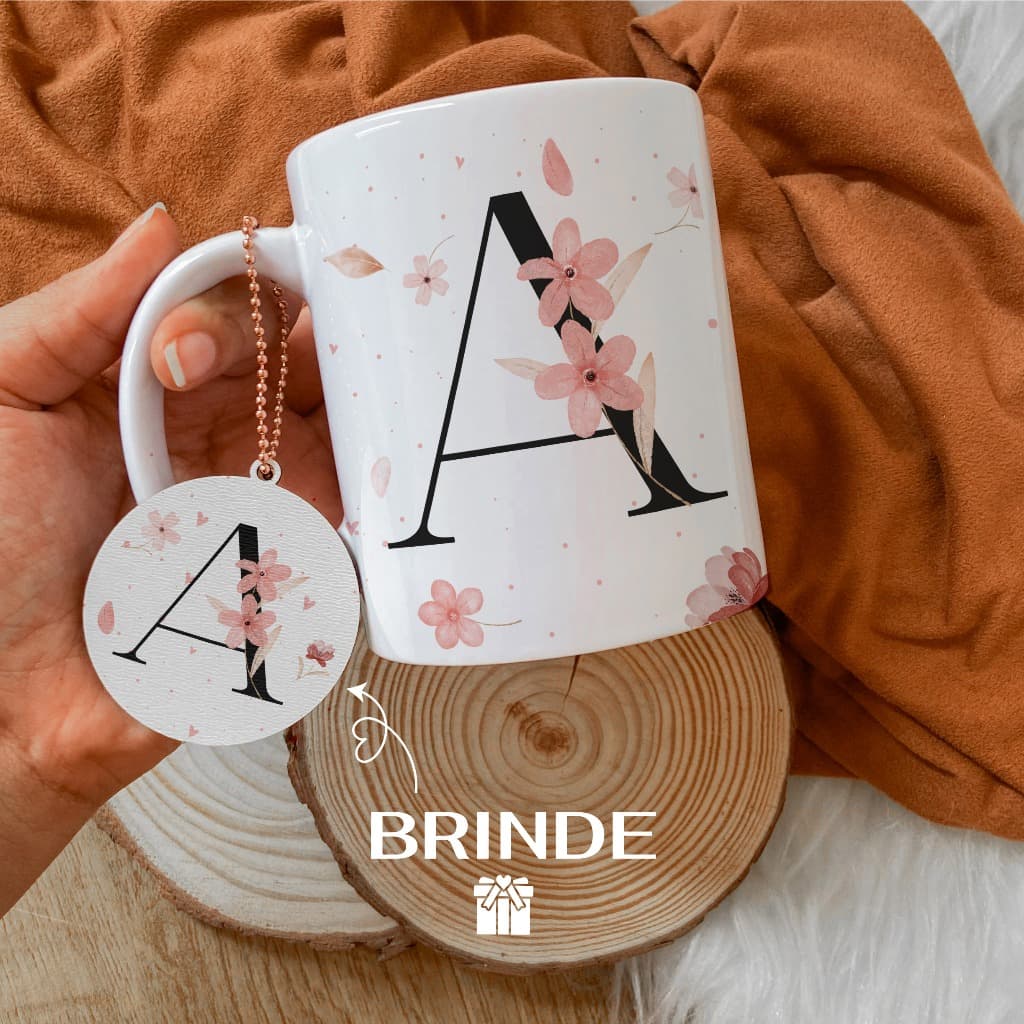 Presente feminino, Caneca personalizada flores e inicial, caneca com nome lindíssima, caneca flores amiga