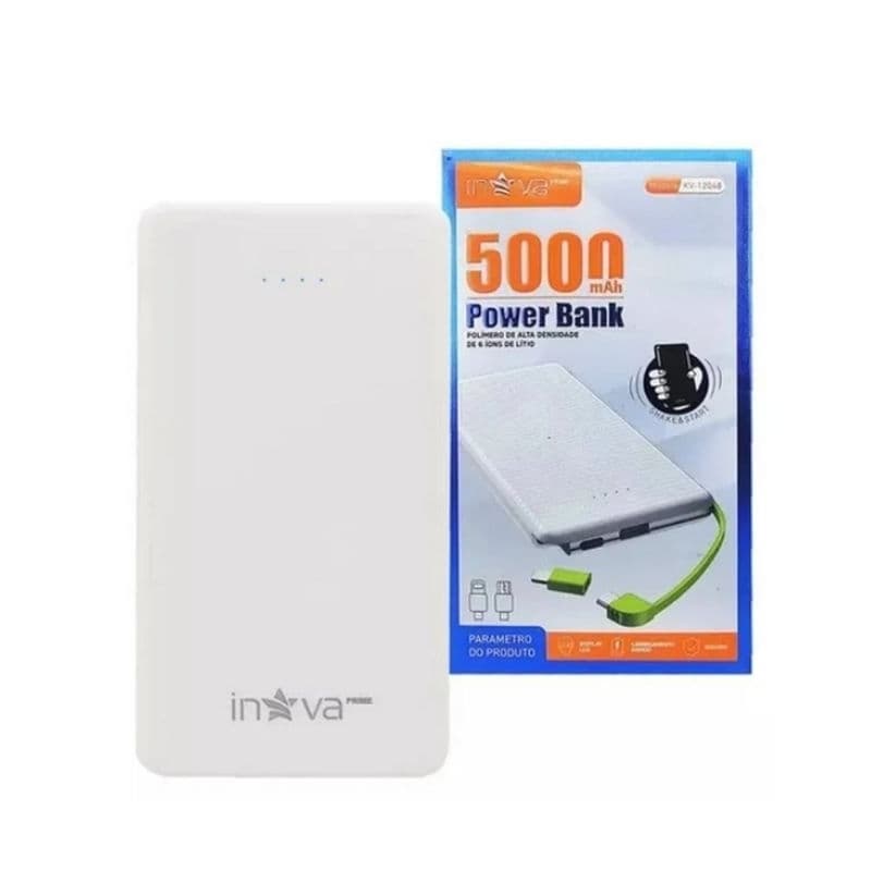 Power Bank INOVA ORIGINAL- 5.000mah, Branco\ Preto, KV-12048(Novo)