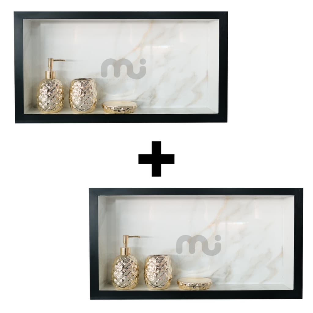 2Unidades de Nicho Em Porcelanato Carrara Gold Com Borda Preta O Único Que Não Empoça Água No Fundo