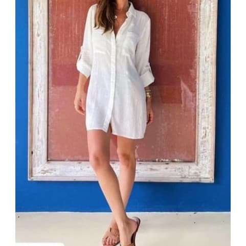 Chemise Camisão Max Camisa Feminina Leve Lisa em Viscolinho com dois bolsos