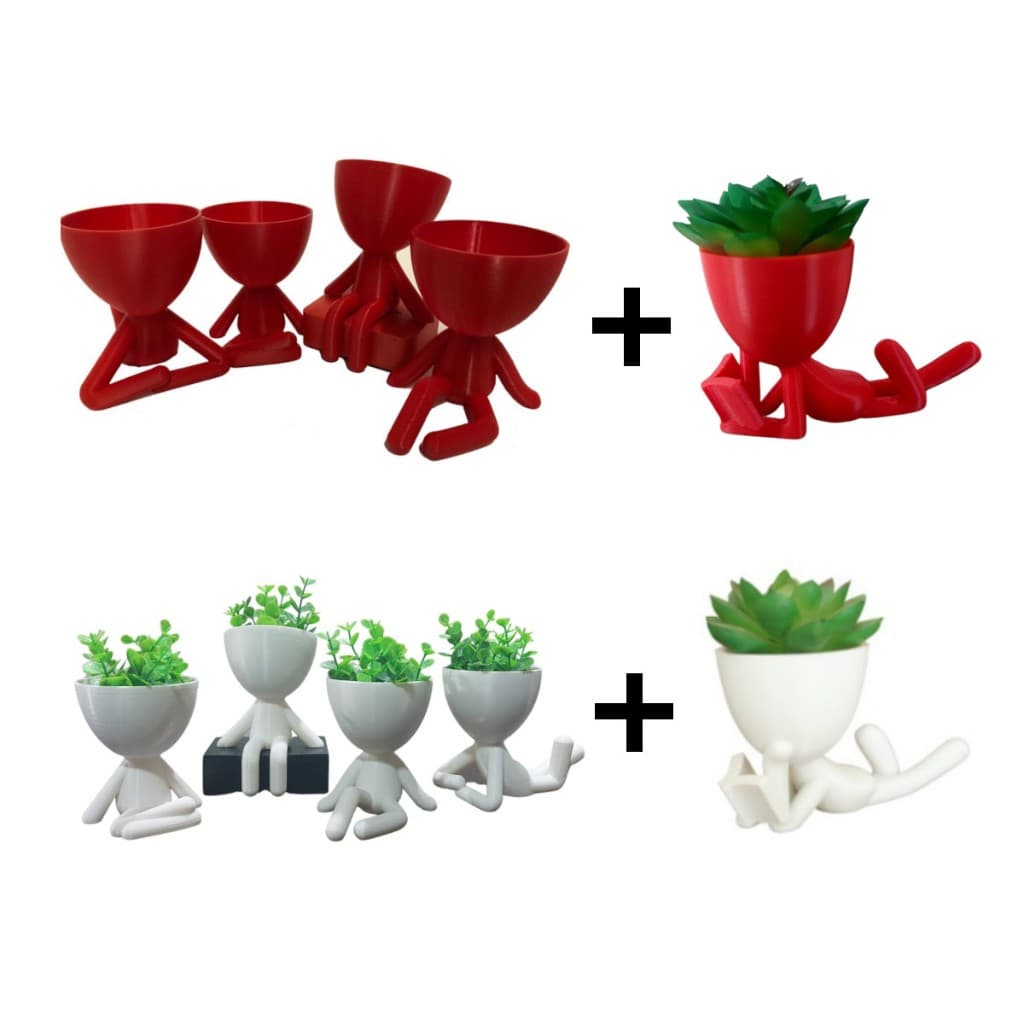 Kit 10 Vasinhos Decorativos P 6cm Robert Plant (bob) para Suculentas e Cactos (branco e vermelho)