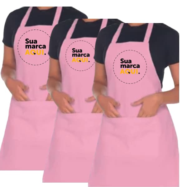 Kit 3 Aventais Frente Jaleco Rosa Com Sua Logo