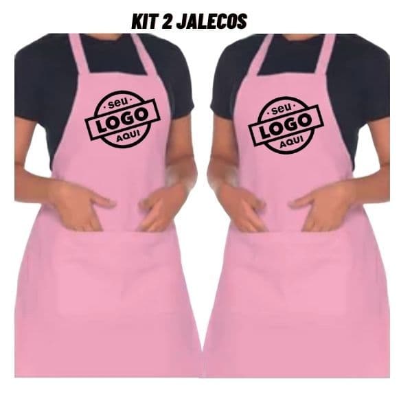 Kit 2 Jalecos  frente Personalizado Com Sua Logo Avental Rosa Bebe