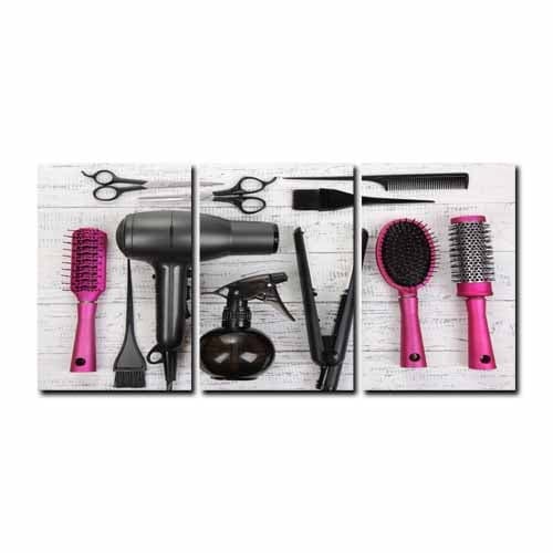 Kit Quadros Decorativos Mosaico 3 Peças Salão Beleza Cabelereiro Studio Beauty Cabelo Secador Pente