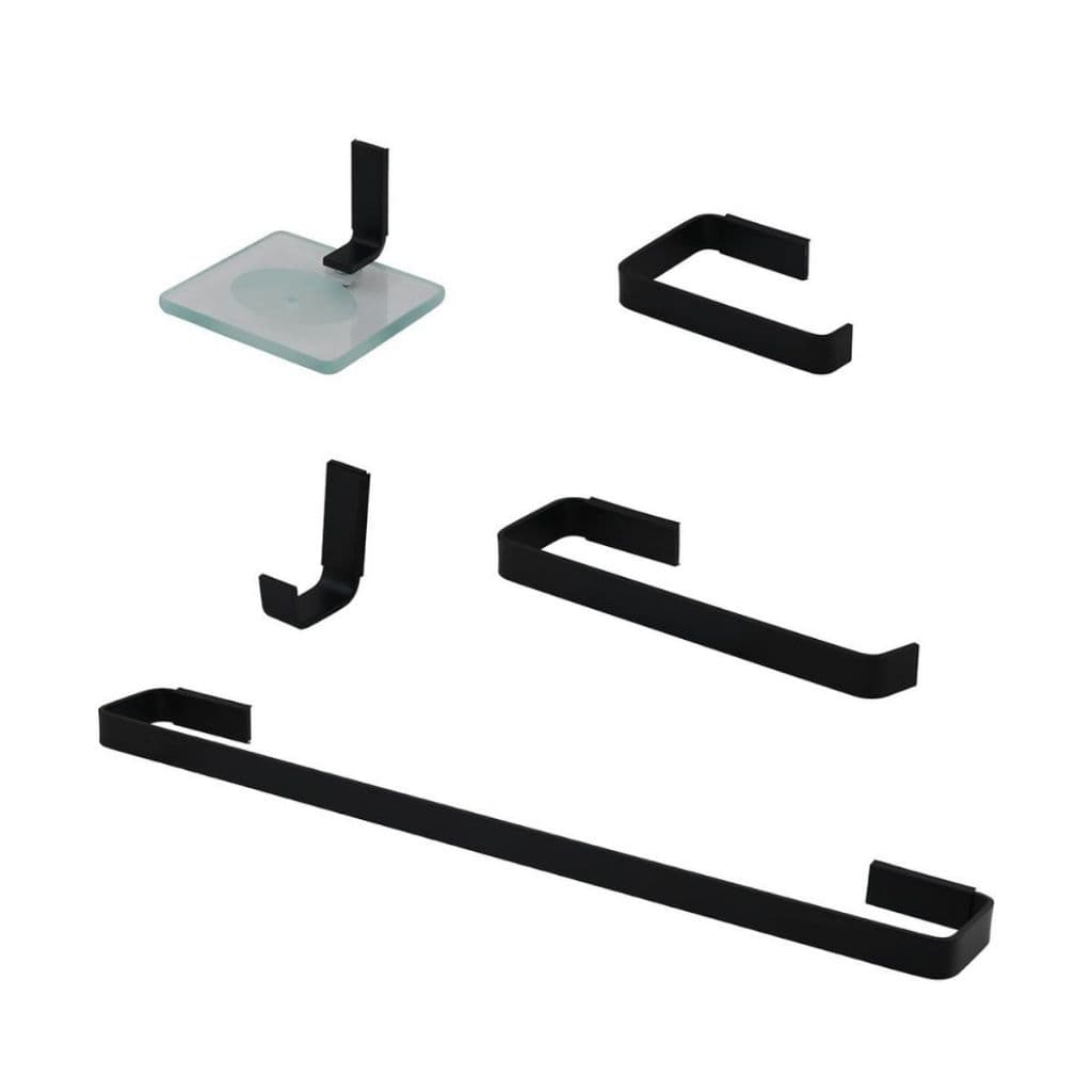 KIT ACESSÓRIOS ITENS PARA BANHEIRO FIXO DE PAREDE PRETO FOSCO 5 PEÇAS