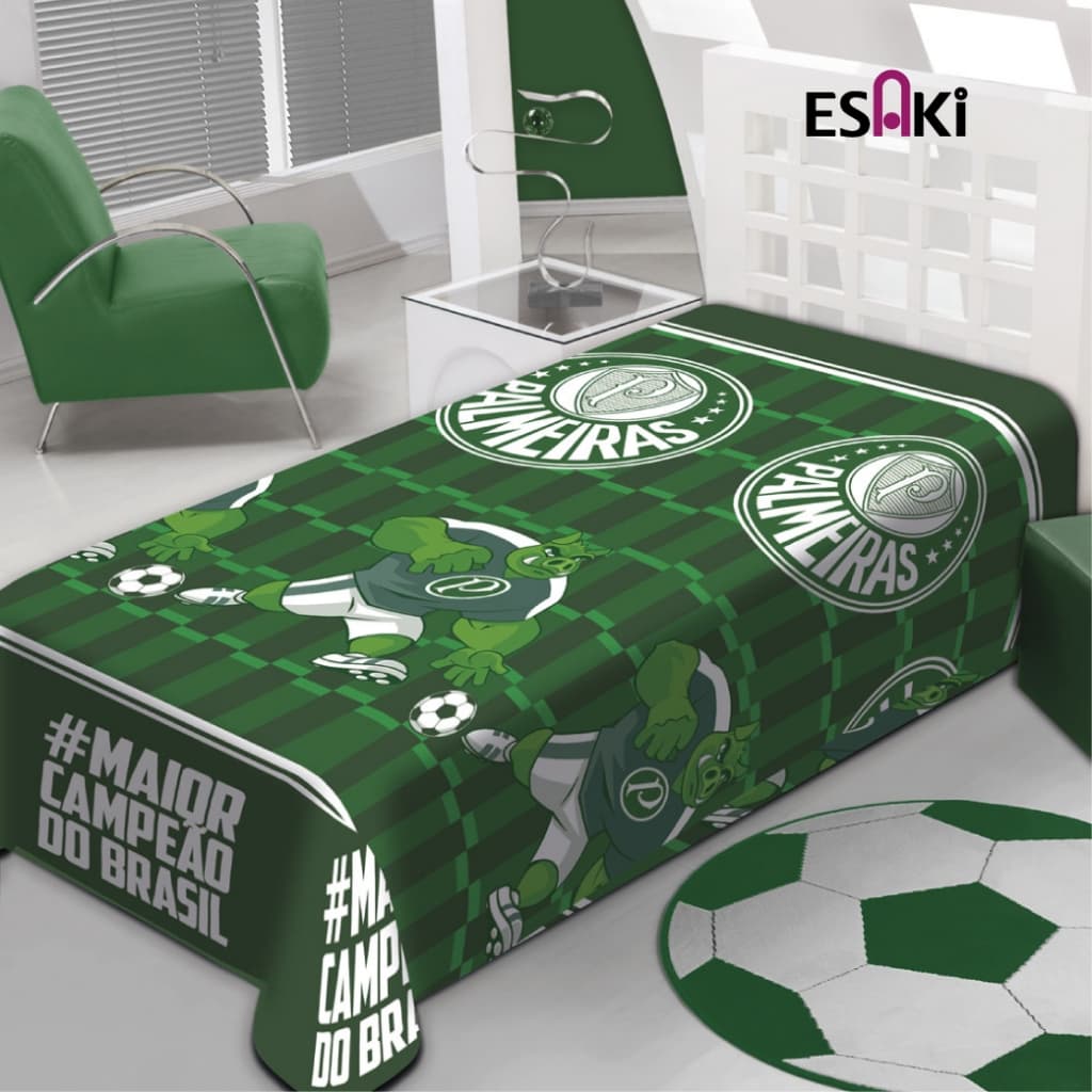 Manta Solteiro Time Microfibra Palmeiras Jolitex 2,00 x 1,50