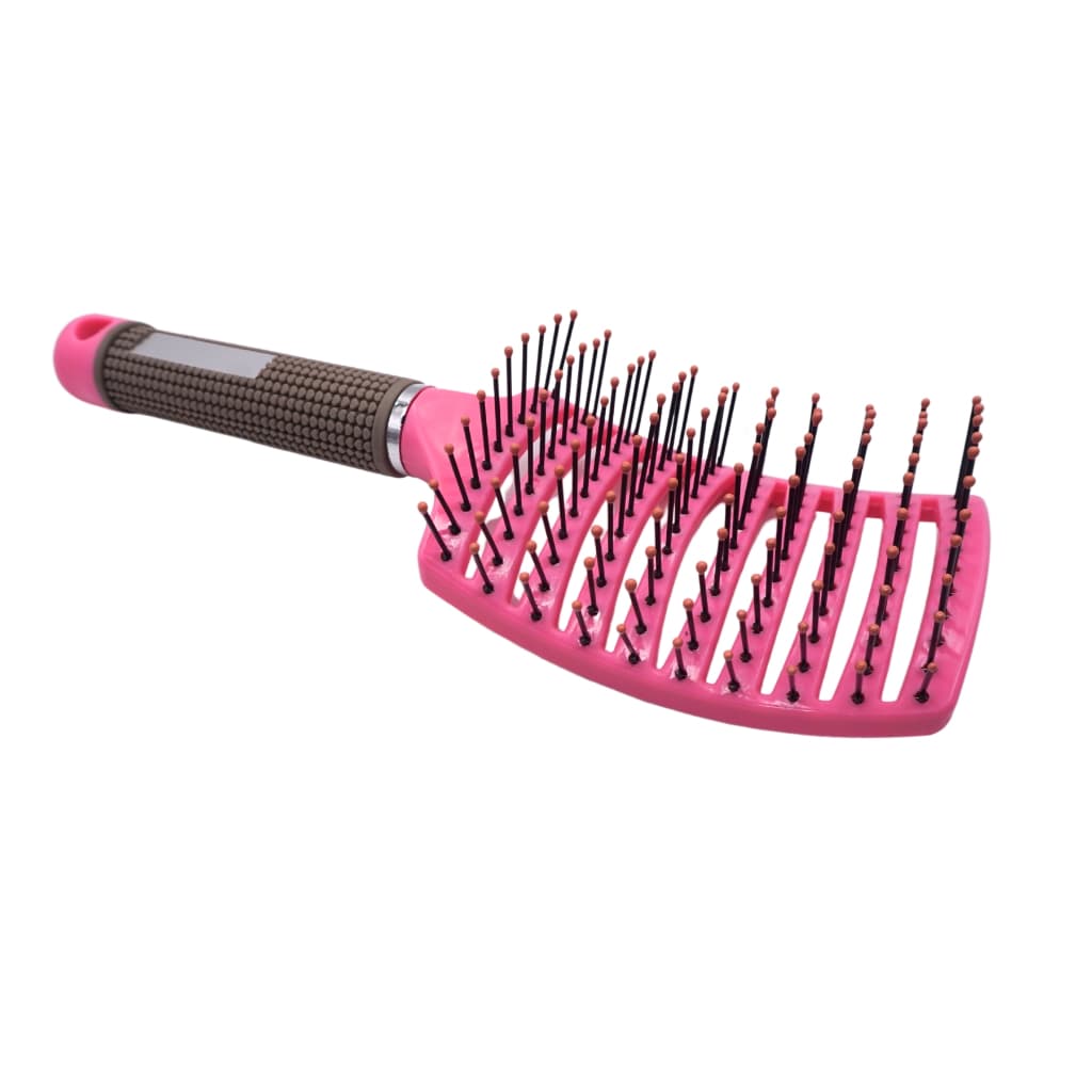 Escova Rosa Raquete Curvada Modeladora Ventilada Vazada Profissional Cabelo Com Cabo Siliconado