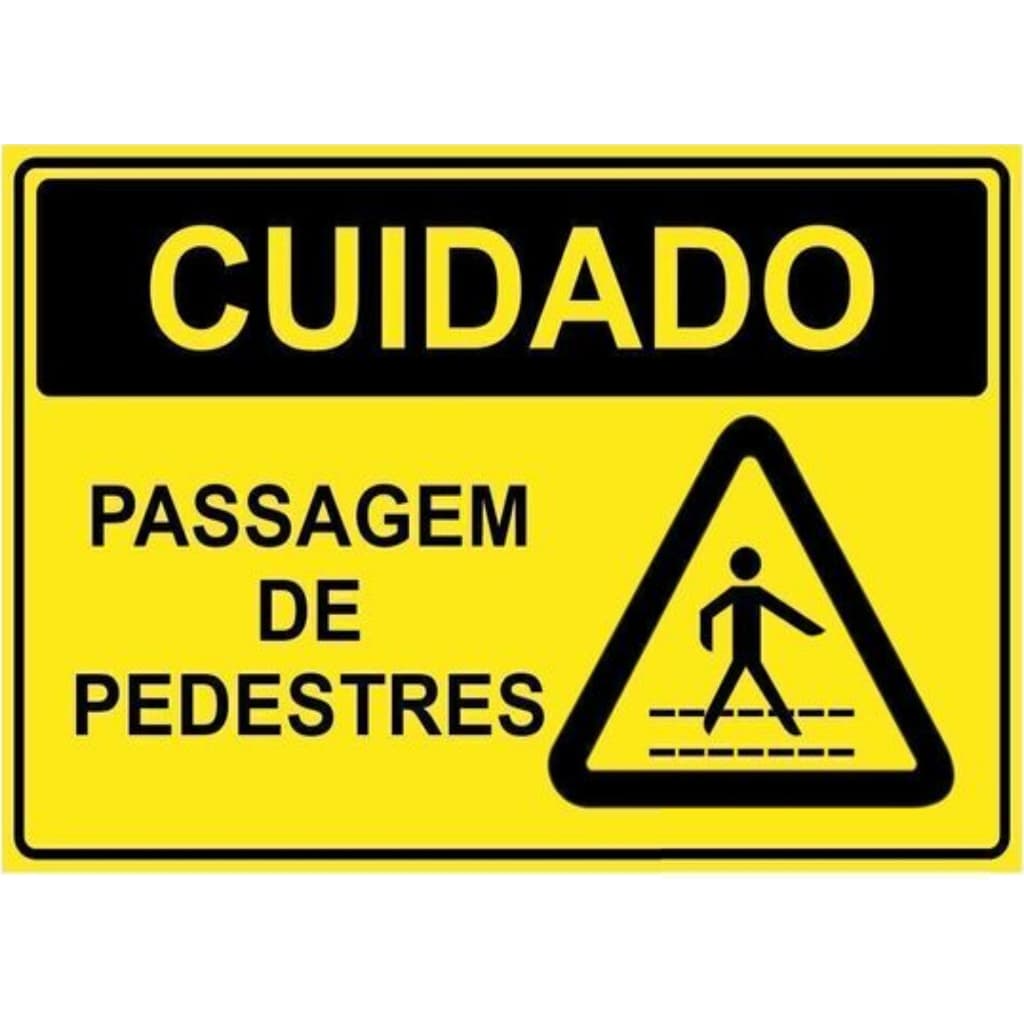 ADESIVO PLACA AVISO SINALIZAÇÃO ATENÇÃO PASSAGEM DE PEDESTRE 15X21 CM OU 21X30CM AMARELA AUTO COLANTE AMBIENTE INTERNO E EXTERNO FACIL APLICAÇÃO