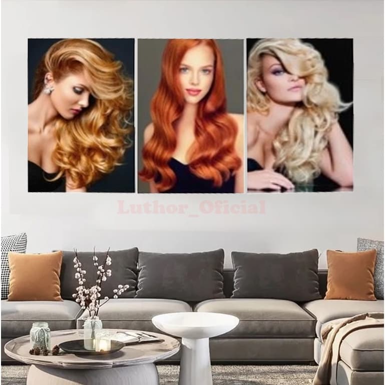 Quadros Decorativos  salão de beleza cabelereira cabelo feminino 002 Mosaico 3 peças