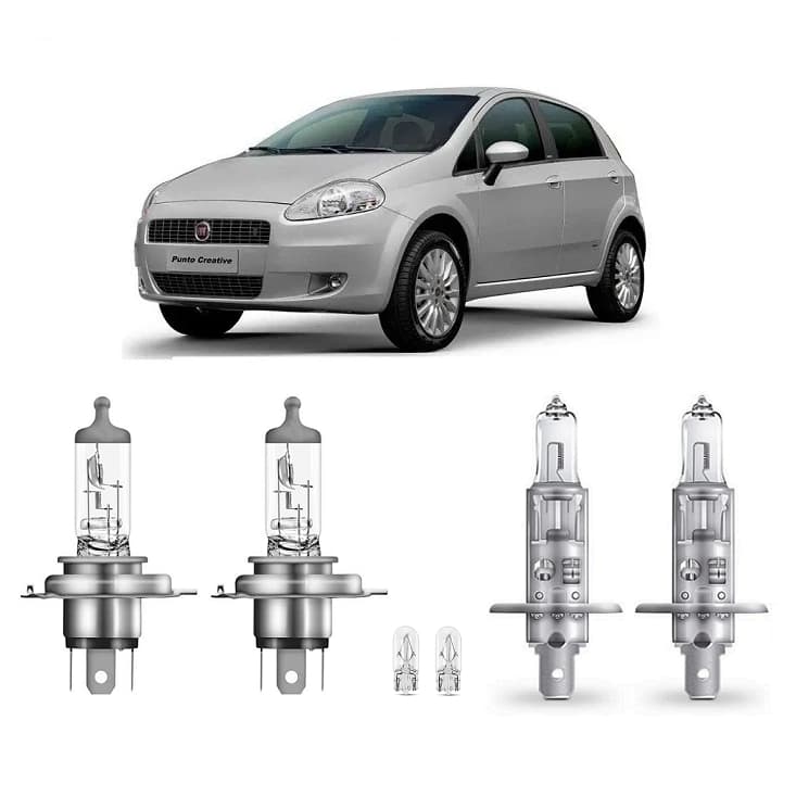 Kit 4 Lampada Farol e Milha Punto 2007 2008 2009 2010 2011 2012 2013 2014 2015 2016 2017 H1 H4