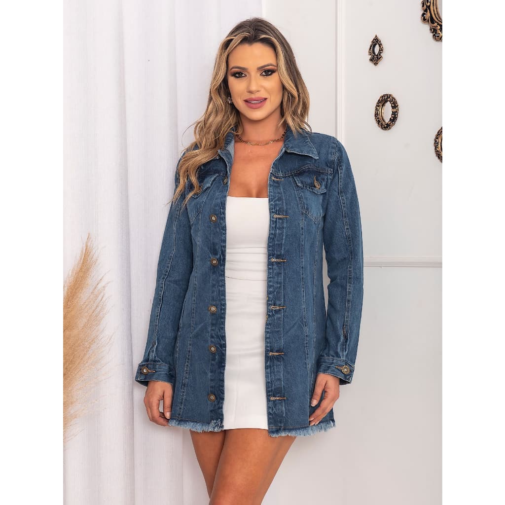 Jaqueta Jeans Max Feminina Lisa Sem Rasgos Desfiado Lavagem Escura Envio Imediato