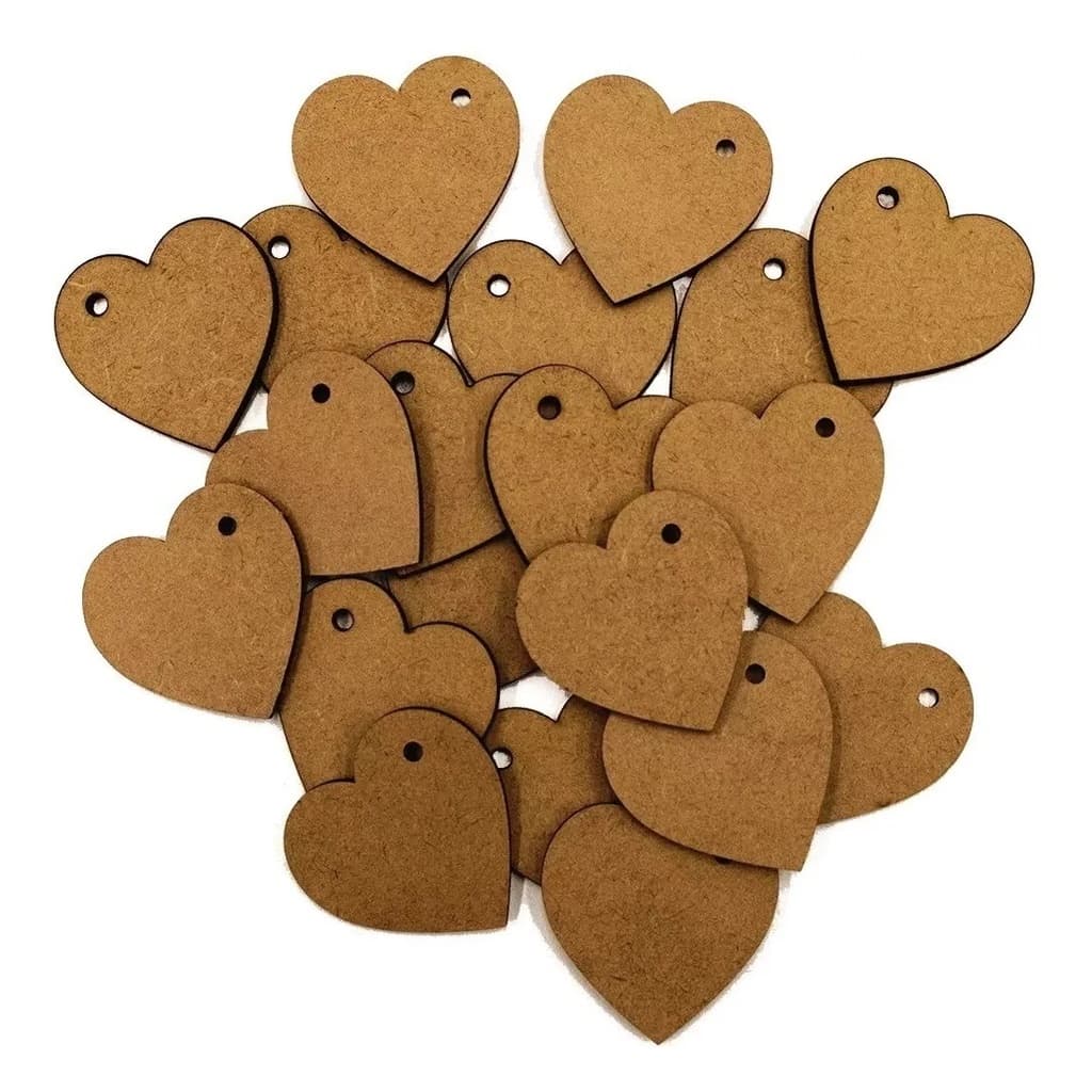 Kit 50 Pingente Coração FURO LATERAL MDF CRU Lembrancinhas