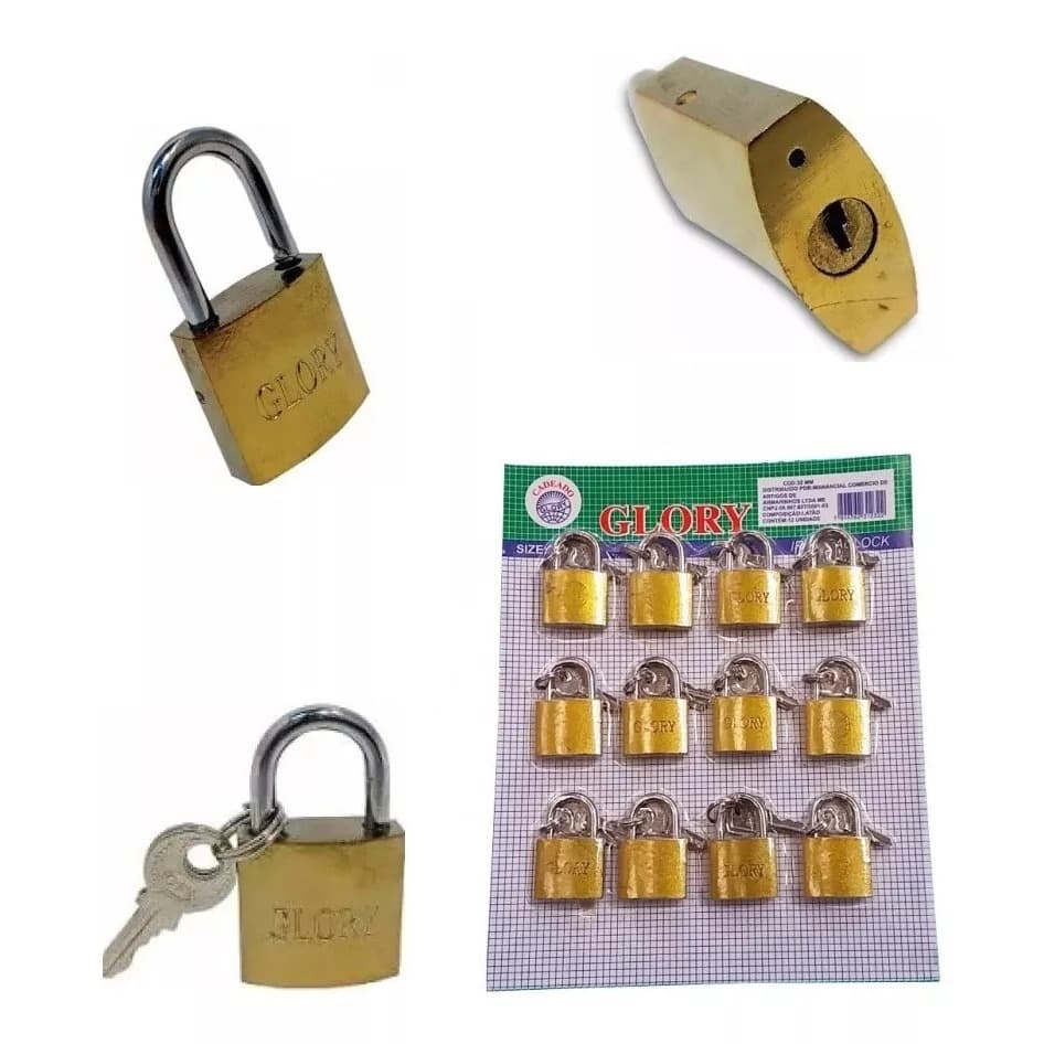 Cadeados 32mm Cartela 12 Peças 2 Chaves Cada Resistente