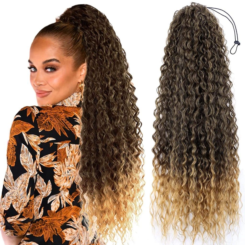 Cabelo Cacheado Rabo De Cavalo Bio Fibra Humano longo Com Ajustes Puff 75cm 220g Fashion You