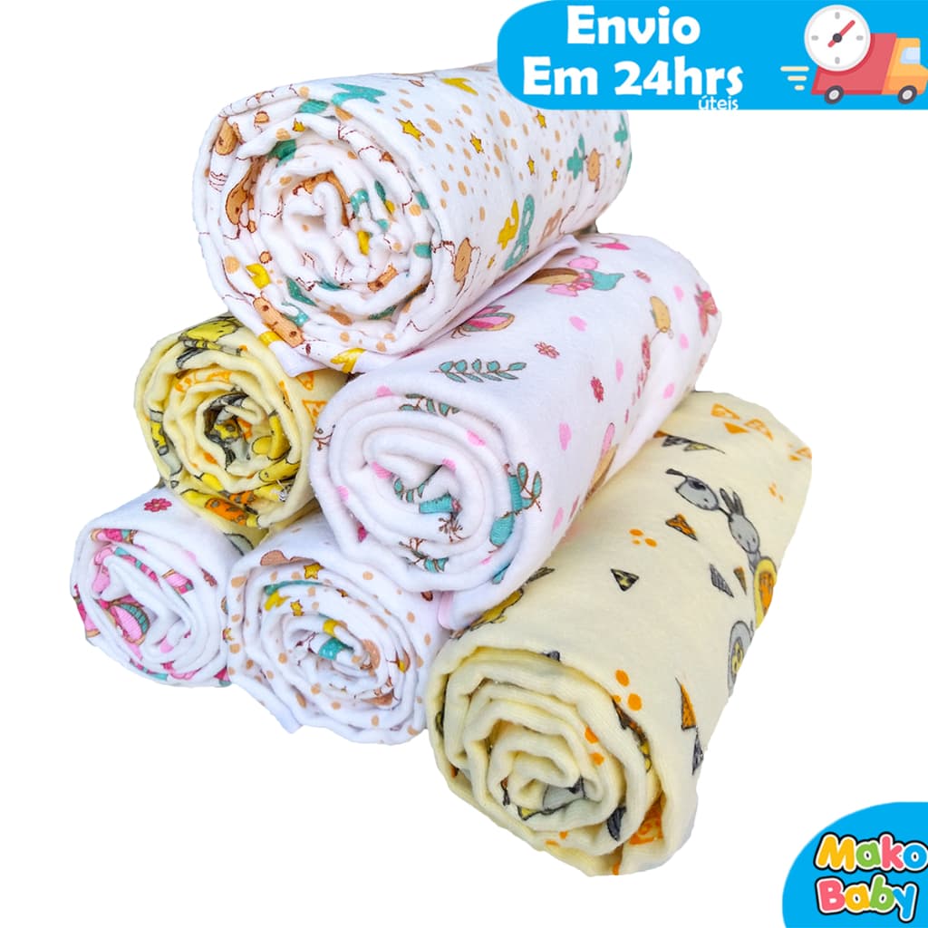 Manta cobertor de Bebê Estampado Grande 1,10 x 90cm Flanelado 100% algodão