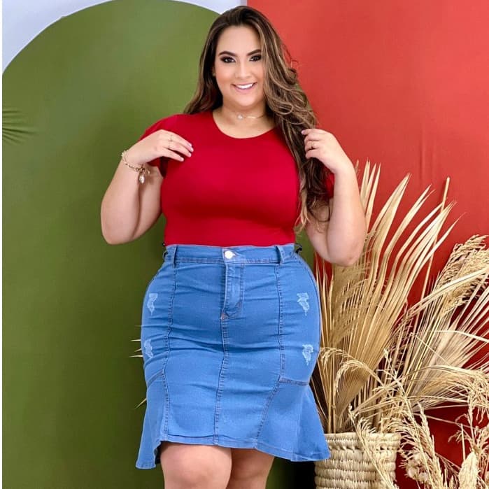 Saia Jeans Com  lycra Moda Evangélica - Moda Feminina - Estilo feminino-promoção