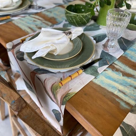 Trilho Caminho de Mesa Linho Estampado 40 cm x 1,40 m