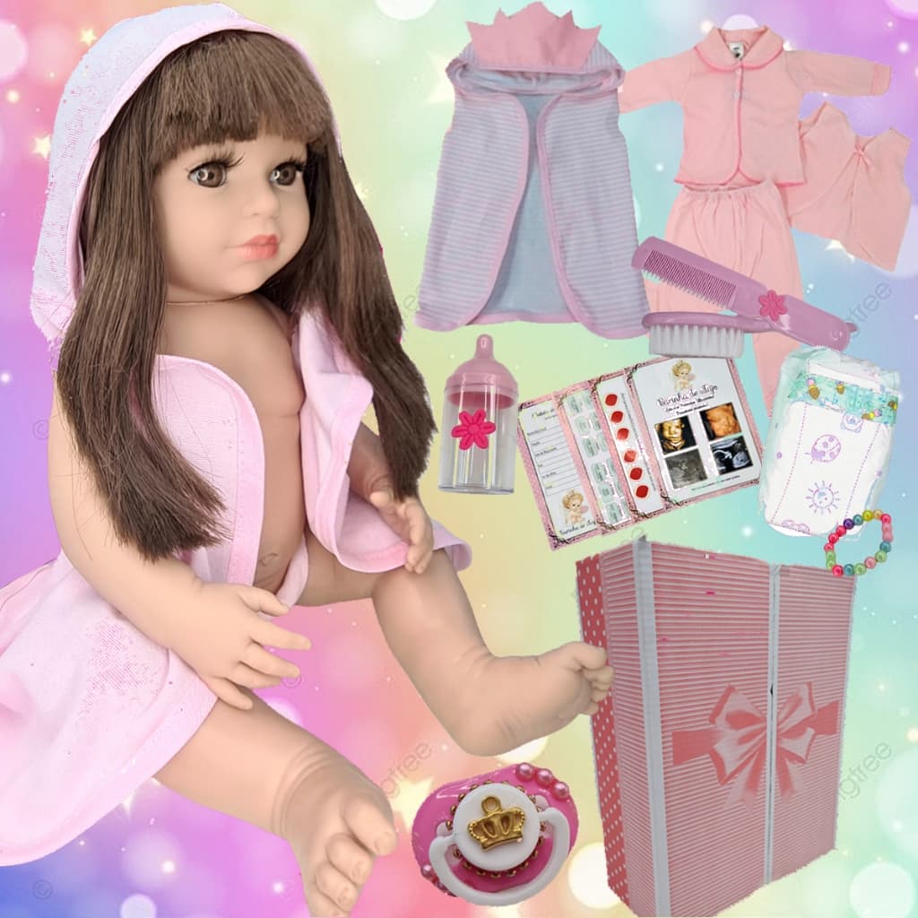 Boneca Bebe Reborn Realista Grande Na Caixa Pode Dar Banho Silicone
