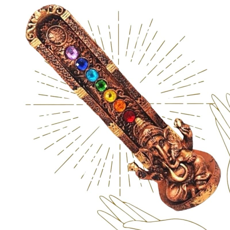 Incensário Estátua de Ganesha  7 Chakras em Strass Vertical Em Resina