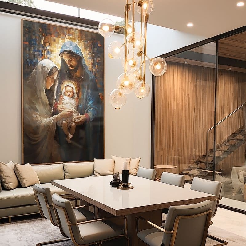Quadro Decorativo - 90x70cm - Sagrada Família Vitral 110x80cm