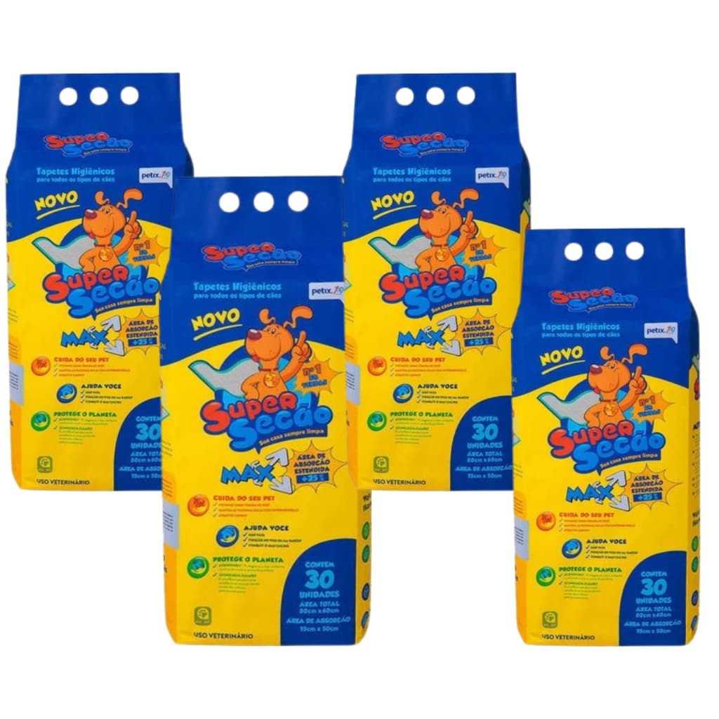 Kit Tapete Higiênico Cães Super Secão Max Petix 80x60 Cm - 120 Unidades