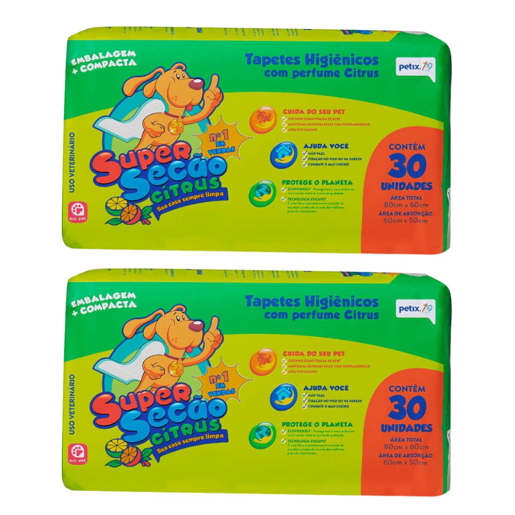 Kit 2 Tapetes Higiênicos Super Secão Petix CITRUS 80x60 30Un