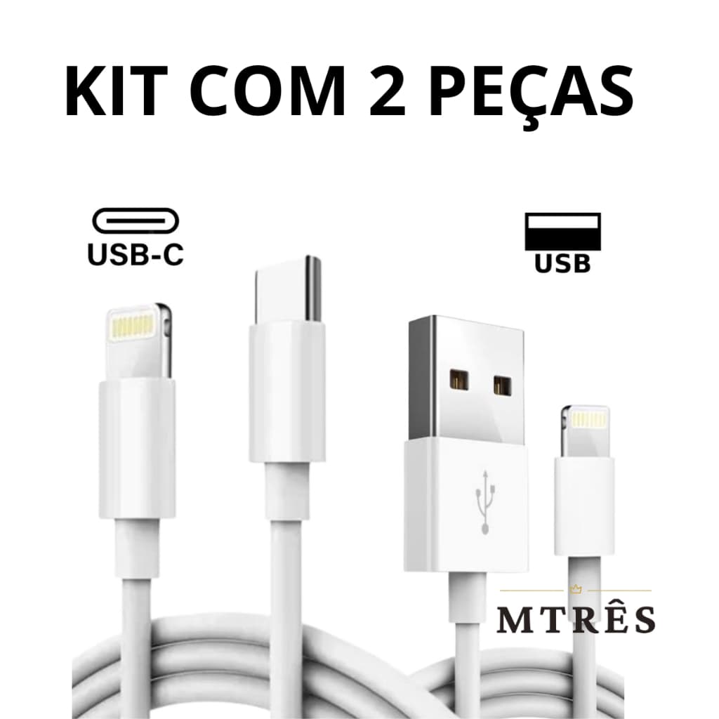KIT 2 CABOS PARA IOS USB-C USAB-A 1 METRO LIGHTNING CARREGAMENTO CABO DE DADOS
