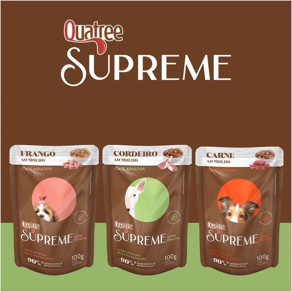 Caixa com 18 uni. Ração Úmida Sache Quatree Supreme  para Cães Adultos 100gr
