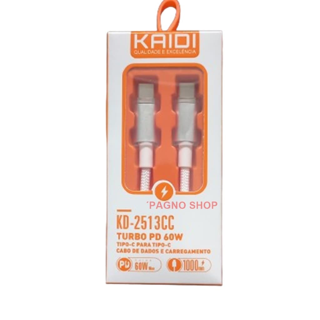 Cabo Carregador Turbo Usb Tipo-C X Tipo-C 60w kaidi Carregador rápido