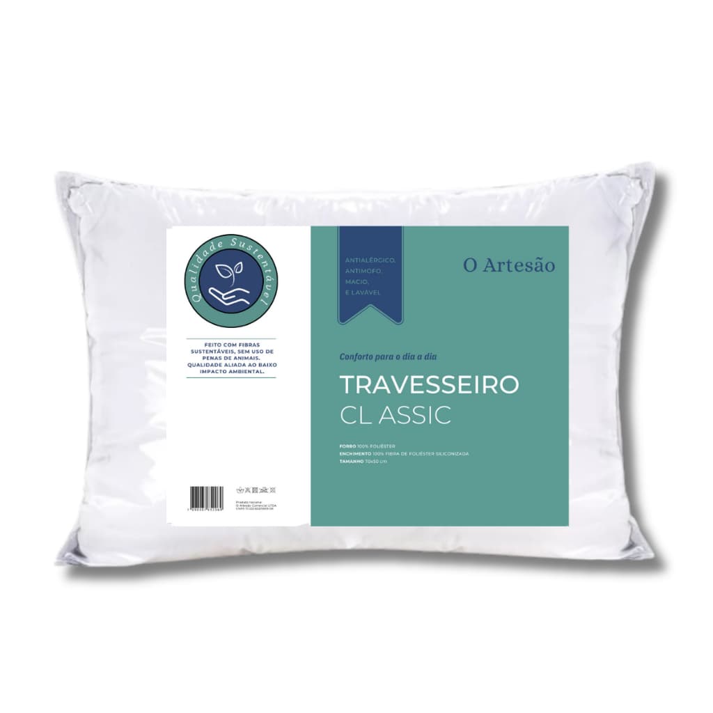 Travesseiro Classic 50x70 cm de fibra siliconada lavável macio antialérgico