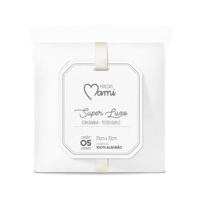 Fralda Com Bainha Tecido Duplo Super Luxo Branca Mami - 5 Unidades