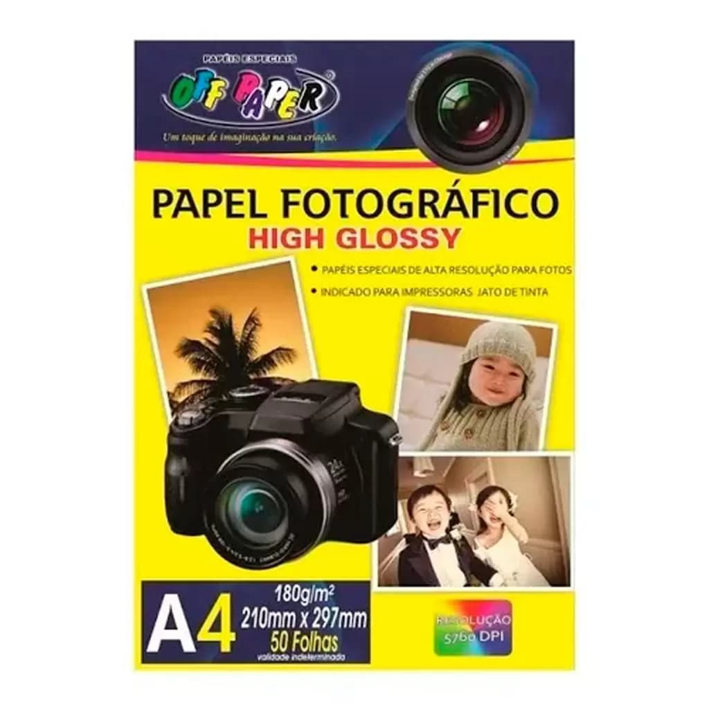 Papel Fotográfico High Glossy 180G c/50 folhas A4 (Off Paper/Offpaper)