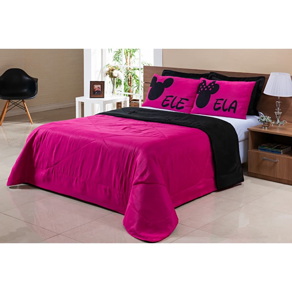 Kit Cobre Leito Cama Temático Edredom ELE ELA Casal Queen