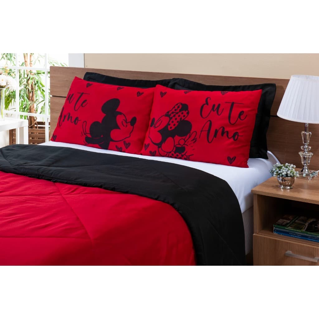 Kit Cobre Leito Cama Edredom Temático EU TE AMO Casal Queen