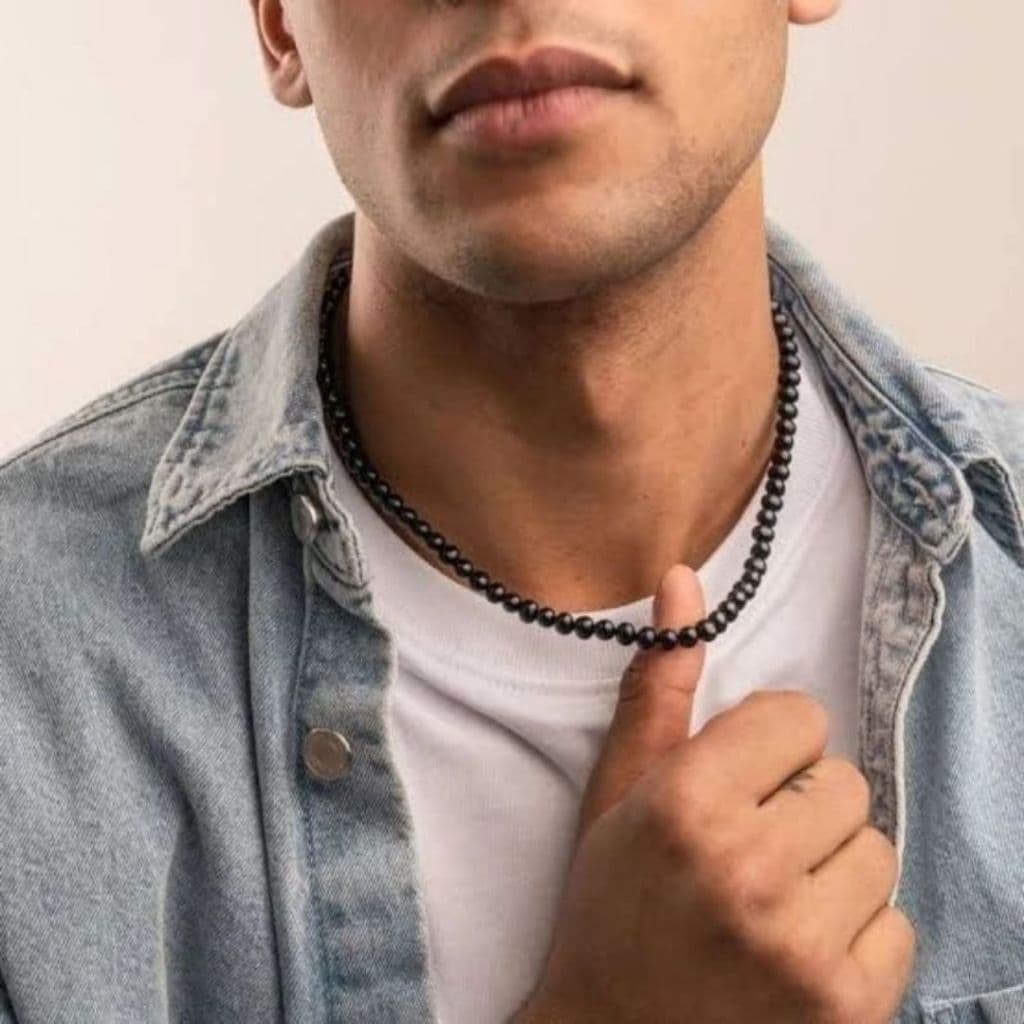 Colar de Perola Preta Esfera Gargantilha 8mm Masculino Feminino Miçanga Onix ABS Pretas Miçangas