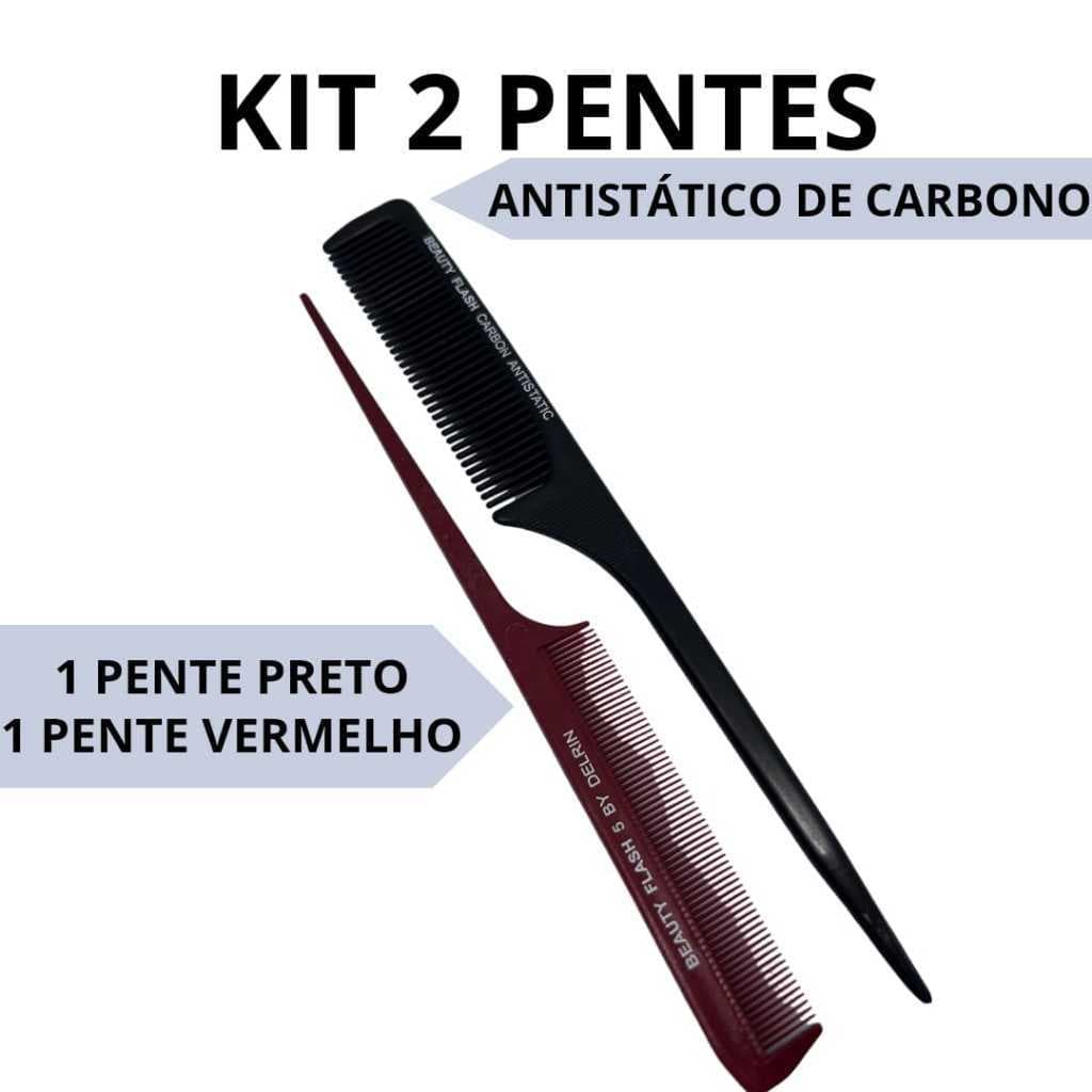 kit com 2 Pente cabo fino profissional 1 pente preto e 1 pente vermelho resistentes a altas temperaturas