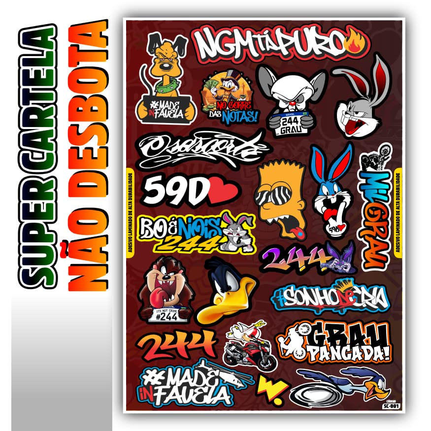 Super Cartela de adesivos que não desbotam - 21 adesivos moto bike capacete SC01
