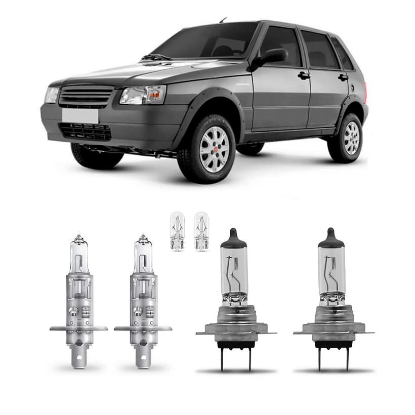 Kit 4 Lampada Farol e Milha Fiat Uno 2005 2006 2007 2008 2009 2010 2011 2012 2013 2014 H1 H4