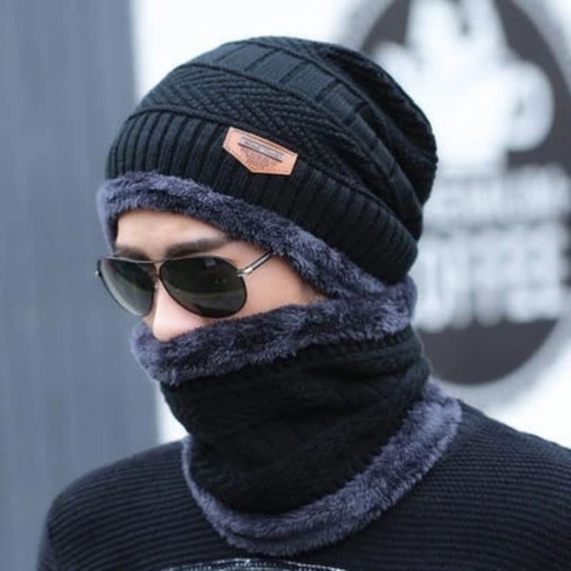 Touca unissex gorro cachecol cola Forrada de pelinho inverno Touca de La