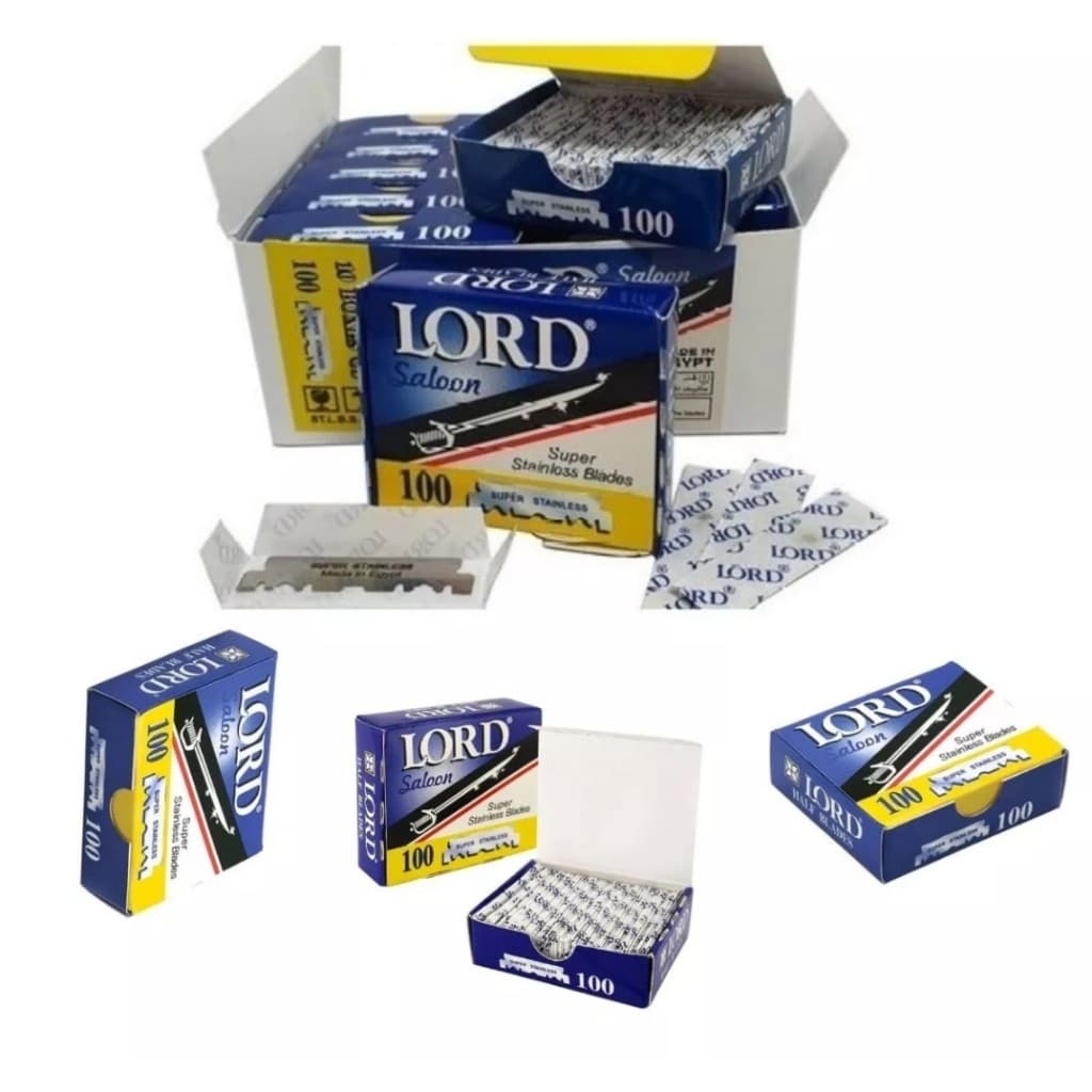 Lâmina de barbear Lord aço saloon kit com 10 caixinhas com 100 metades