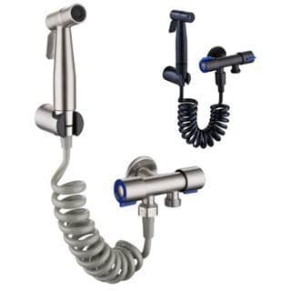 Kit Ducha Higiênica Para Banheiro Aço Inox Registro Dupla Saída De Água Preto/Prata Profissional