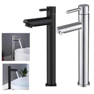 Torneira De Banheiro Bica Alta Preto/Prata Fosco Bancada Luxuosa Água Fria