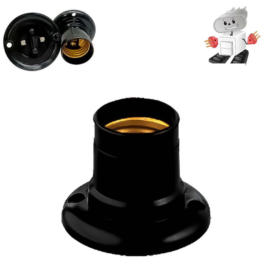 Kit Jogo 12 Soquetes Tipo Bocal Fixo Em PVC De Teto Para Lâmpadas E-27 Preto