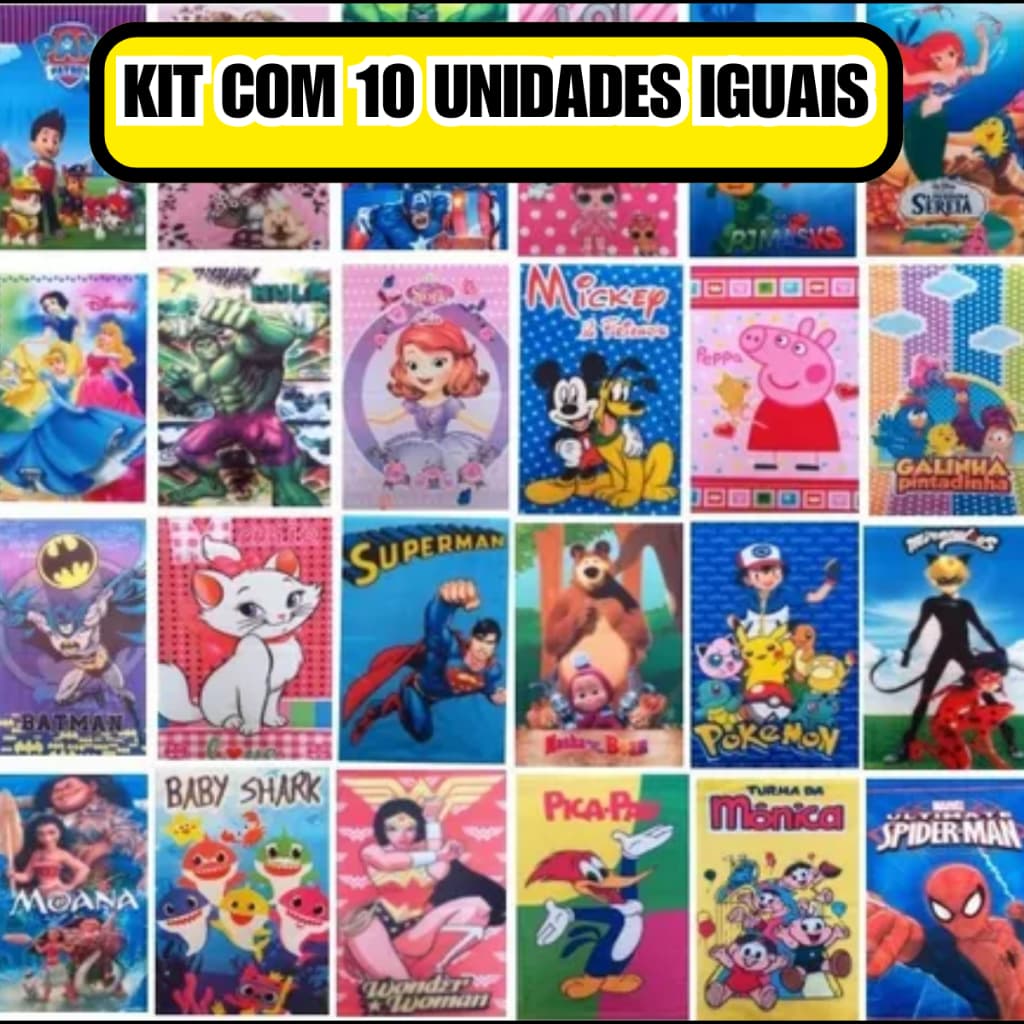 10 Toalhas De Rosto Lancheira E Boca Infantil Kit Festa Estampas Iguais