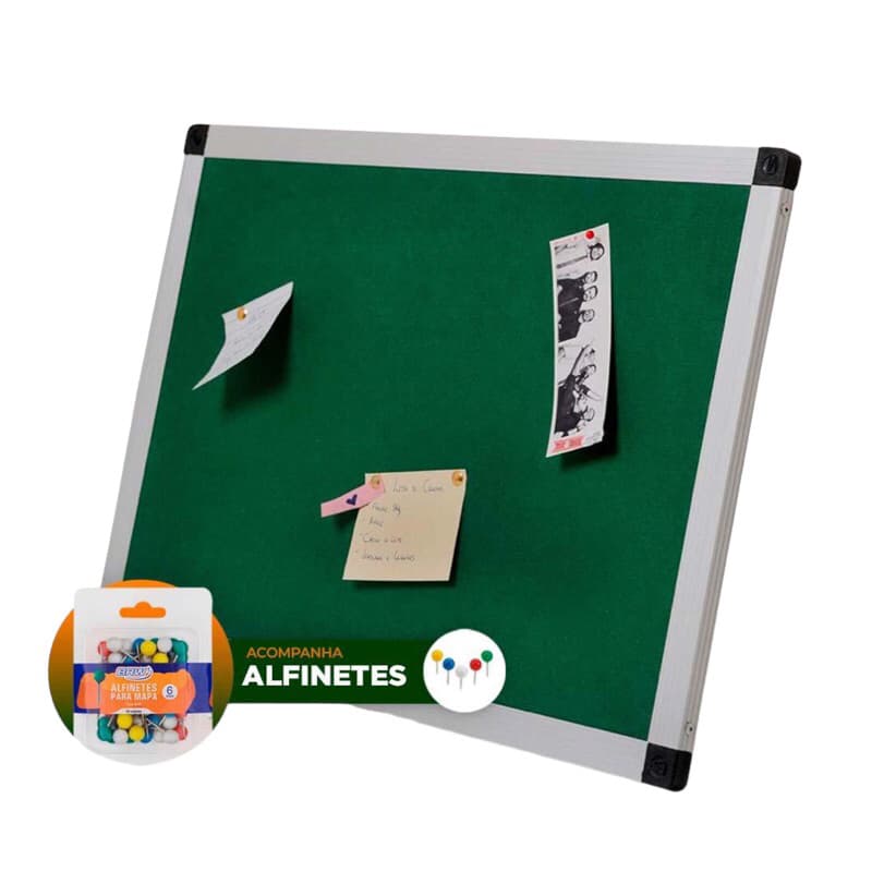 Quadro de Aviso Feltro 60x40 Moldura de Alumínio Fotos Mural Lembrete Recados Com Alfinetes