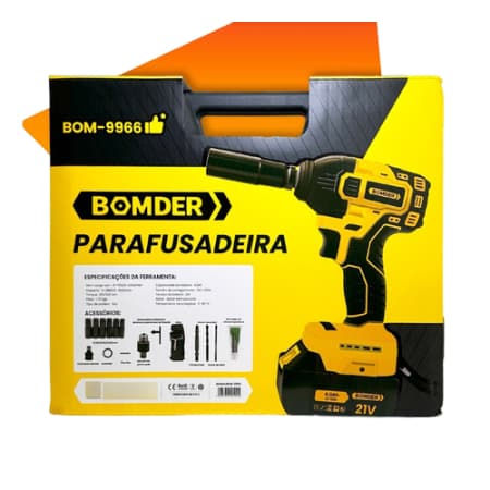Parafusadeira e Furadeiura Chave de impacto Portátil Bomder 2 Bateria 21V Bivolt Kit Soquete de Impacto