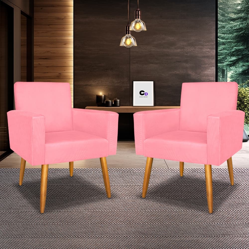 Kit 2 Poltronas Nina Decorativa Sala - Recepção - Cor Rosa